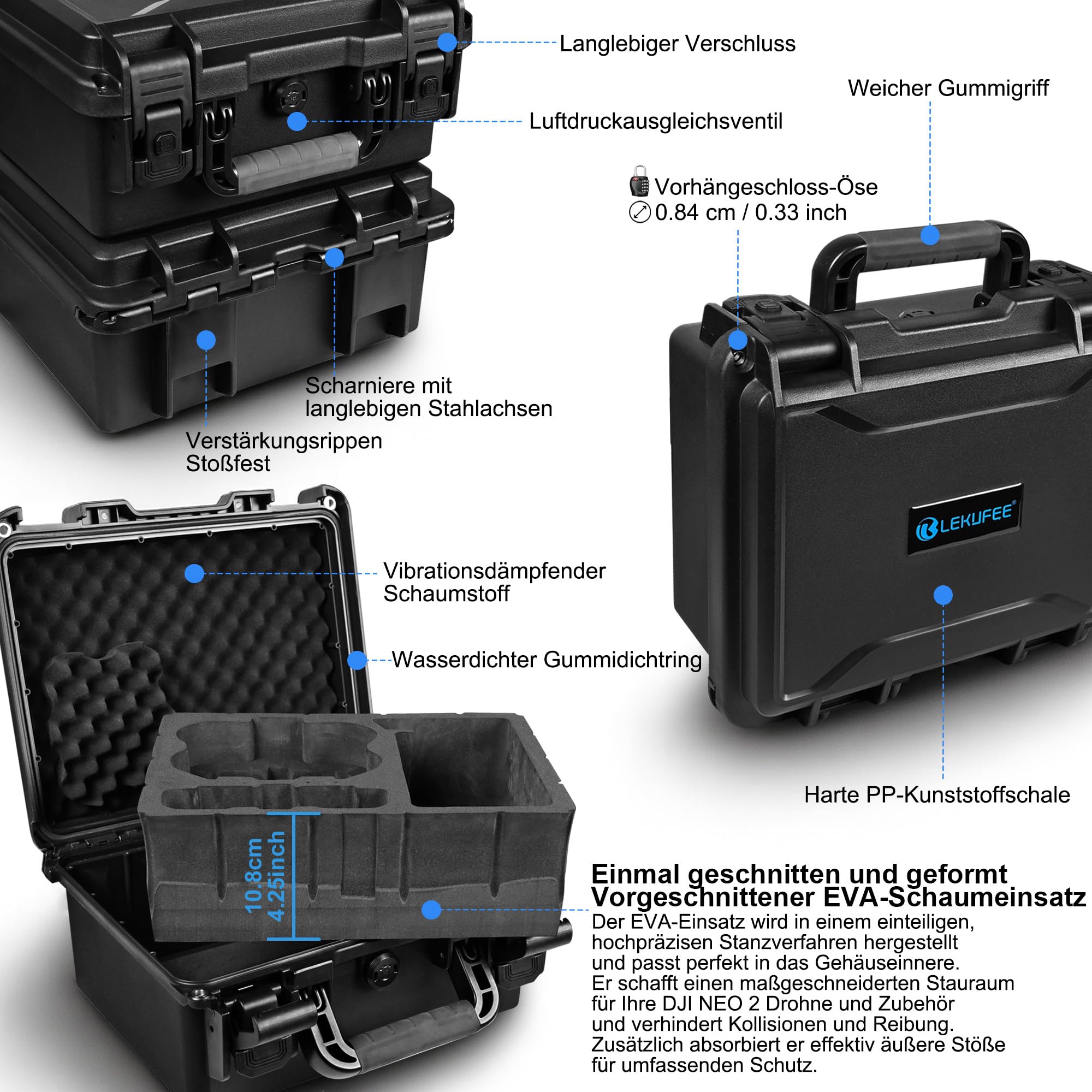 LEKUFEE wasserdichte Harte Transportkoffer für DJI Neo 2 Drohne, Motion Fly More Combo, DJI RC 2, RC N3, Goggles N3/3, RC Motion 3 und Zubehör (nur Tasche)