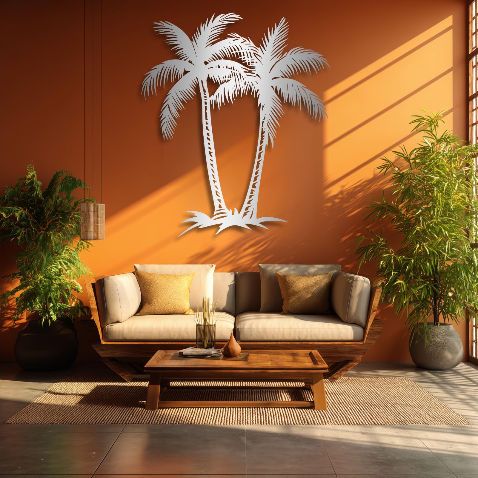 Grande e Spessa Decorazione da Parete in Metallo, Palma, Piante Tropicali, Decorazione da Parete a Tema Spiaggia costiera, sculture da Parete per Interni ed Esterni per Bagno, Soggiorno, Patio o Came