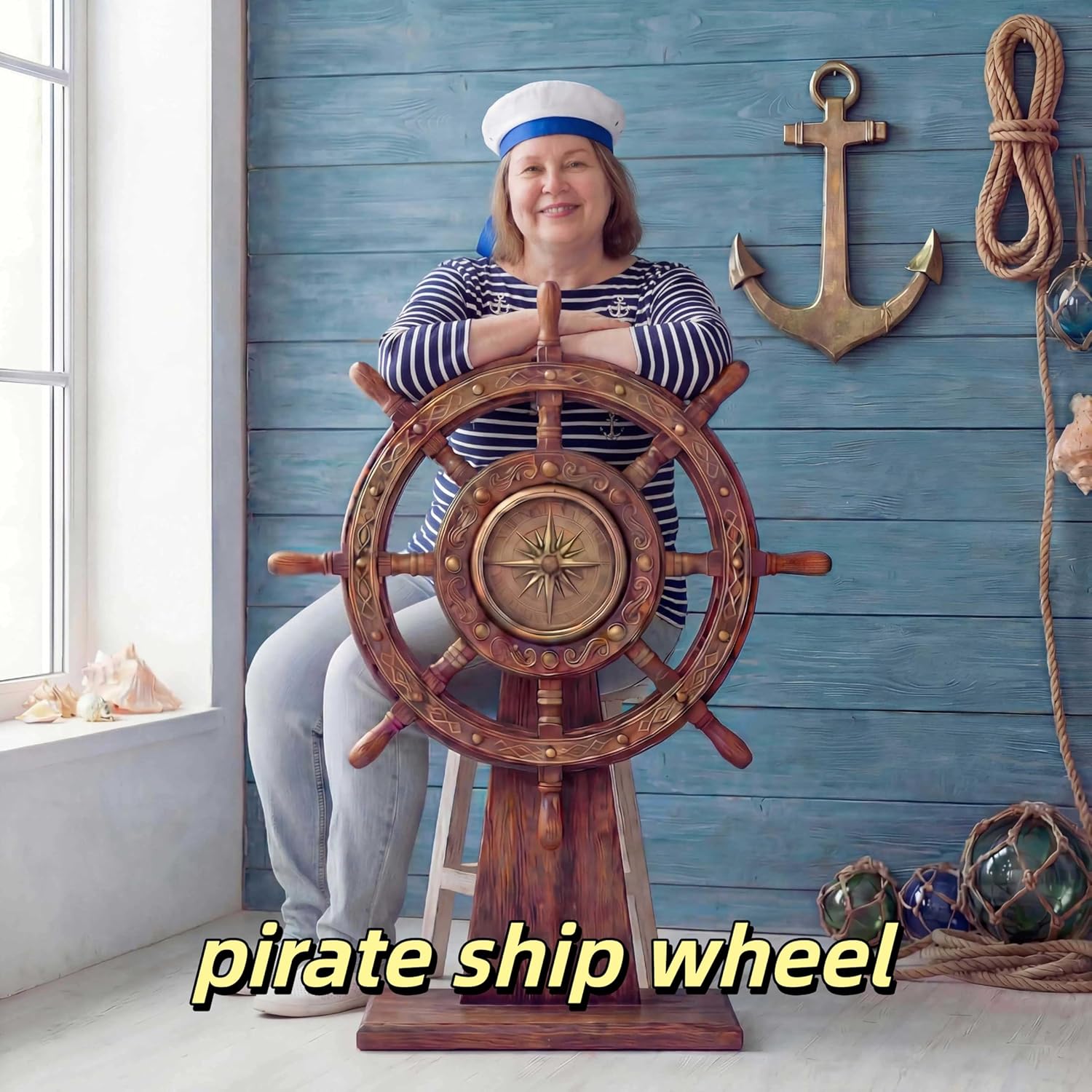 NYMICL Pirate Ship Steering Wheel Nautical Party Decorations Pirate Decor pirate photo props for Halloween Party Decor Birthday Party Supplies School Classroom Party Decor PP Material Assembly Guide