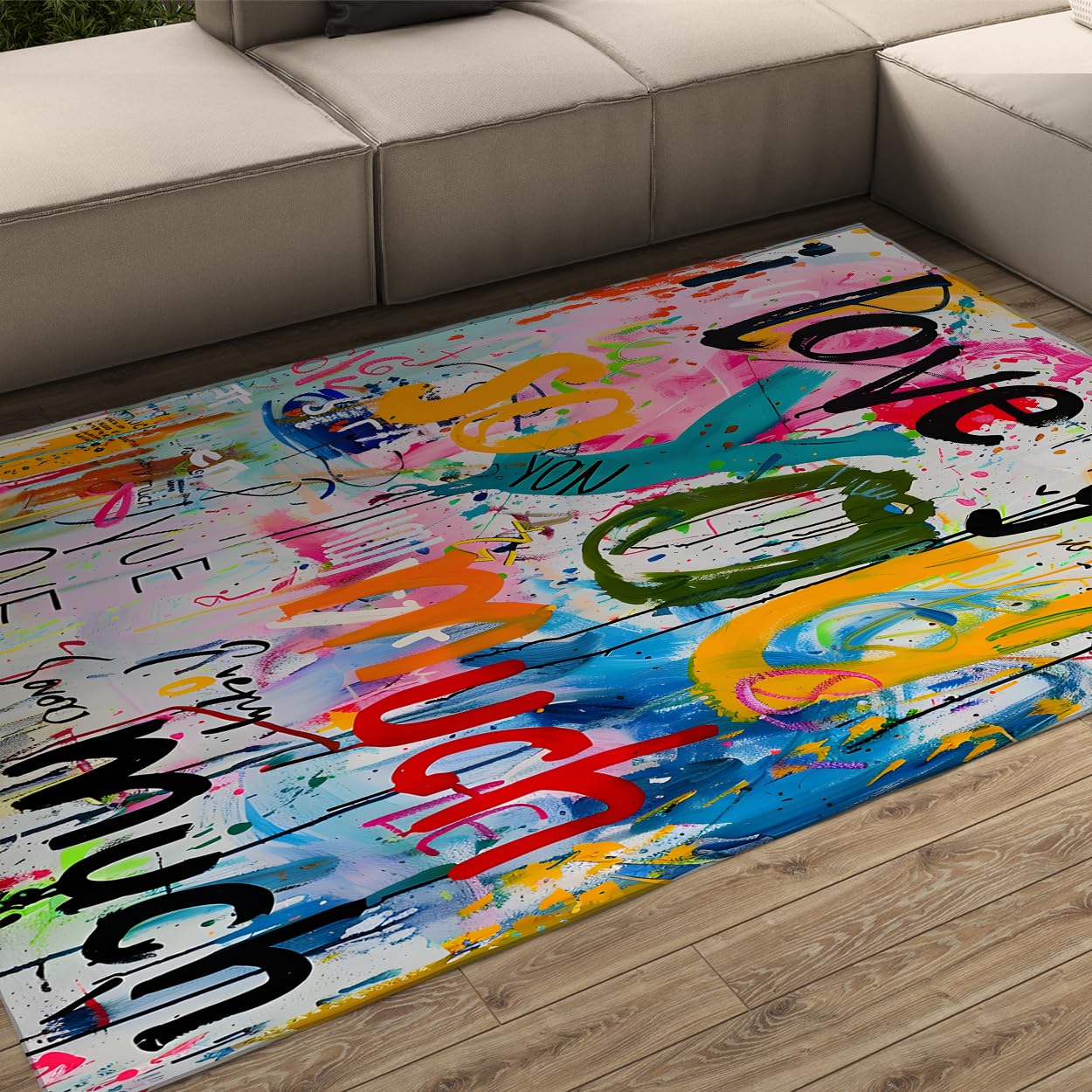 Tapis de lit graffitis 100x150cm antidérapant et facile à nettoyer