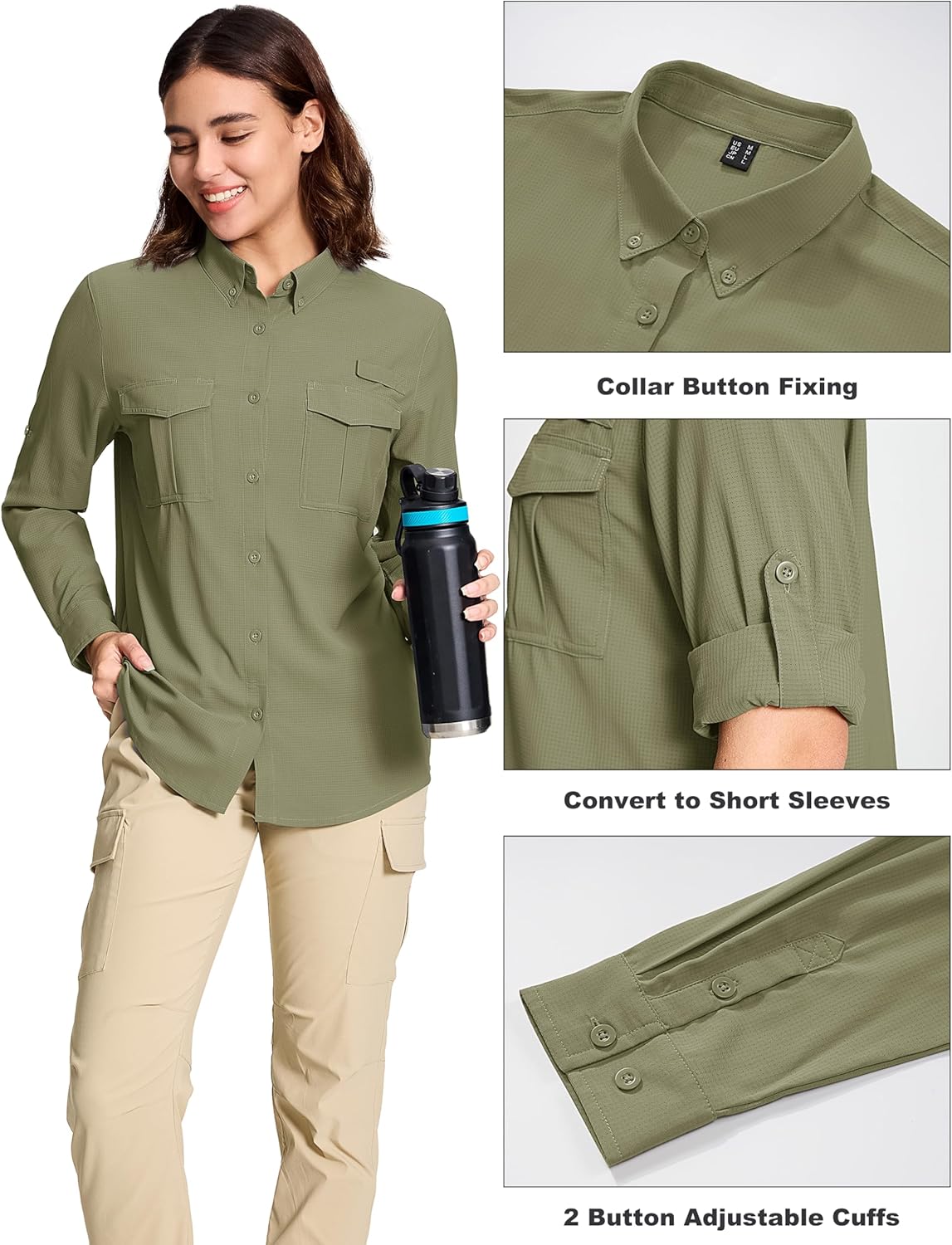 MAGCOMSEN Women's UPF 50+ Long Sleeve Fishing Shirts UV Sun Protection Quick Dry Button Down Safari Hiking Travel Shirts - Image 6