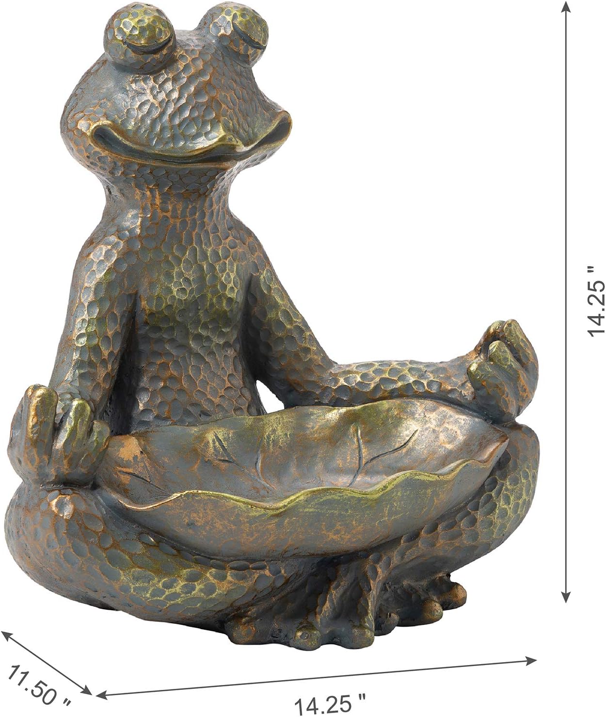Glitzhome Meditating Yoga Frog Outdoor Statue Garden Sculpture Decor with Birdbath, 14.25" H, Bronze