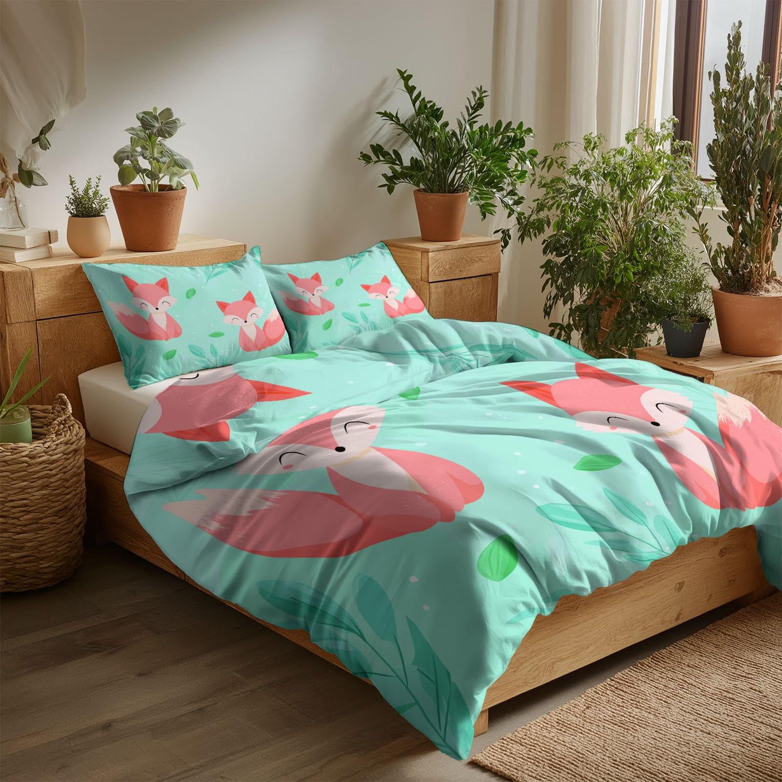 Generisch 3-częściowy komplet pościeli na kołdrę 240 x 220 cm, miękka i oddychająca poszewka na kołdrę z zamkiem błyskawicznym i poszewką na poduszkę 80 x 80 cm, miętowa zieleń