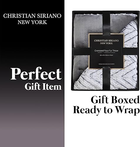 Miniatura 7 de Christian Siriano - Manta de lujo con relleno de piel sintética de cheurón gris (60 x 70 pulgadas) - Caja de regalo incluida - Perfecta para regalar