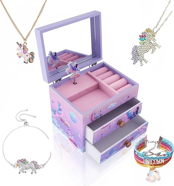 Girls Musical Jewelry Box Toys Gifts with Unicorn Jewelry Sets - Unicorn9