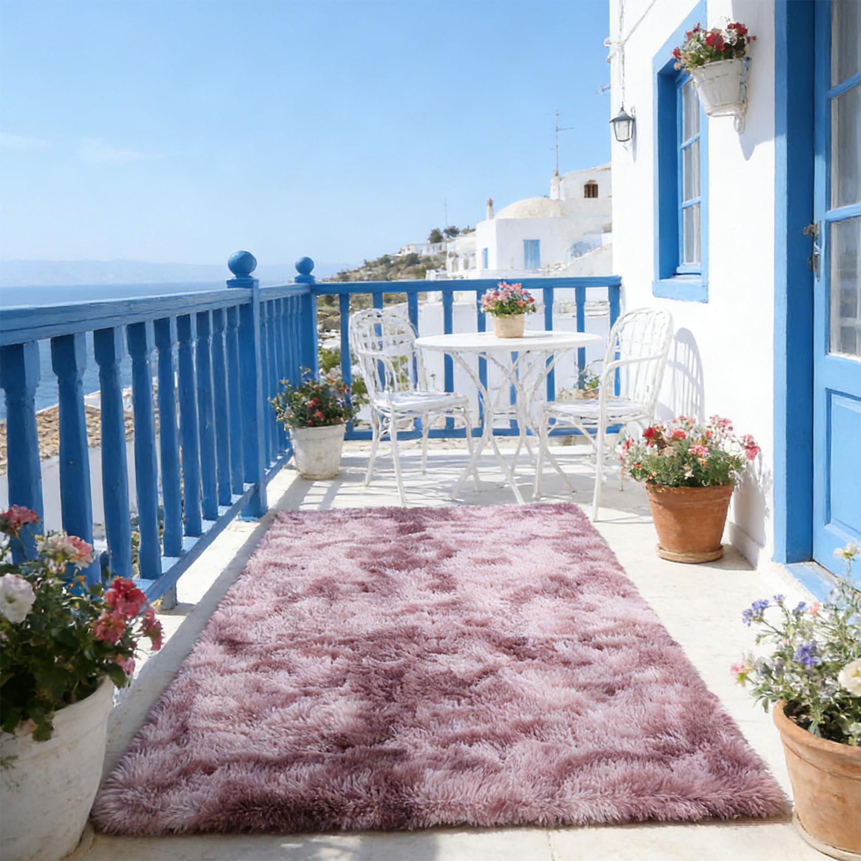 Tapis de salon moderne shaggy rose pourpre moelleux haute densité