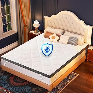 Extra Firm King Mattress Topper: 4 Inch Couple Bed Topper for Back Pain | Thick High Density Foam, Cool Gel Breathable, Washable Non-Slip Bamboo Cover, No Smell, CertiPUR-US Oeko-Tex Certified 80x76