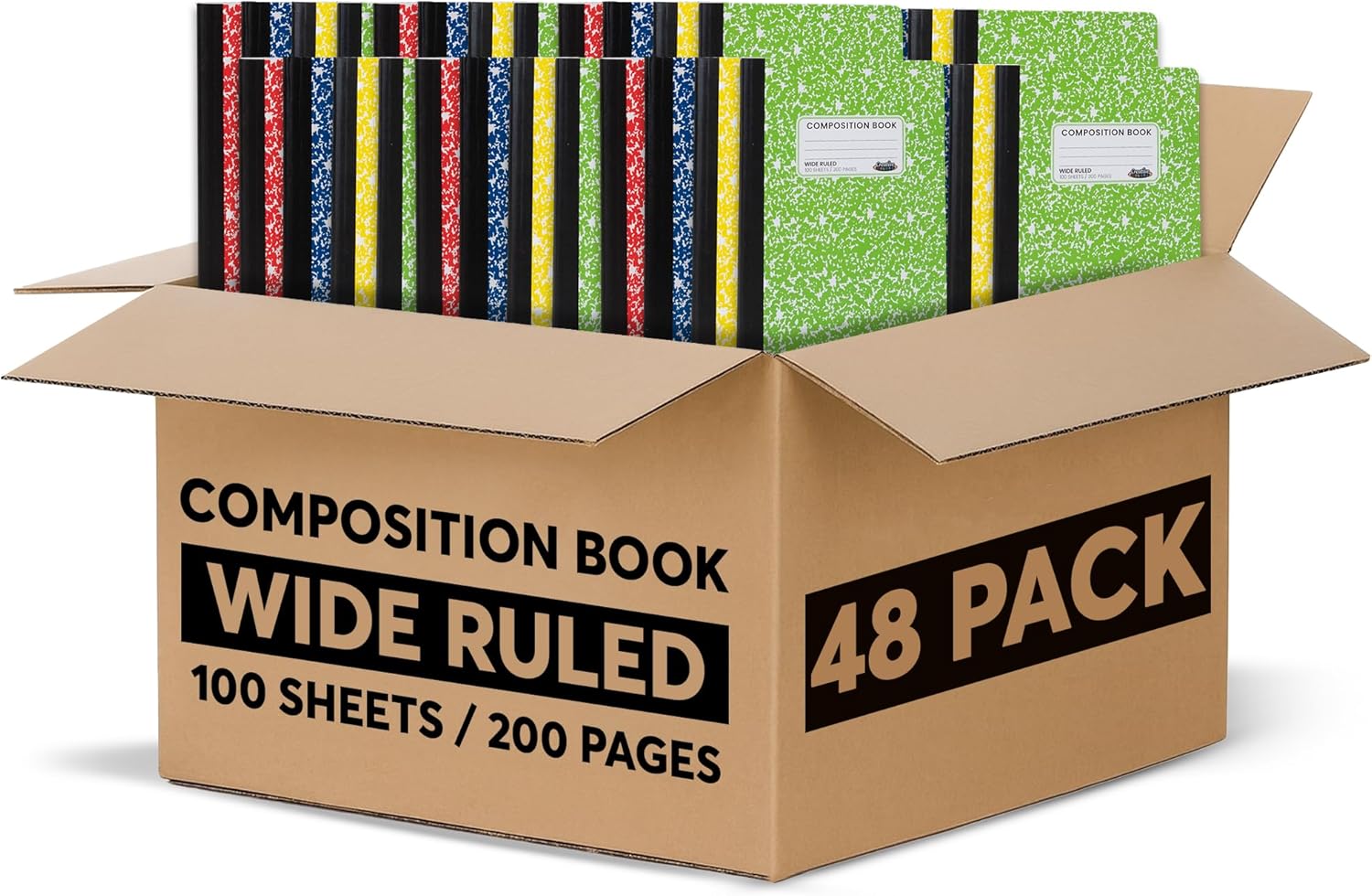 Wide Ruled Notebook, Composition Notebooks Wide Ruled Composition Book, Wide Rule Notebook Paper -9-3/4 x 7-1/2” - 100 Sheets (200 Pages) - Sewn Binding, Durable Marble Cover, Assorted Colors - (12