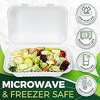Vista 4 de Paquete de 50 recipientes Clamshell To Go (compartimento individual - 9 x 6 pulgadas), contenedores desechables resistentes con tapas, 100%