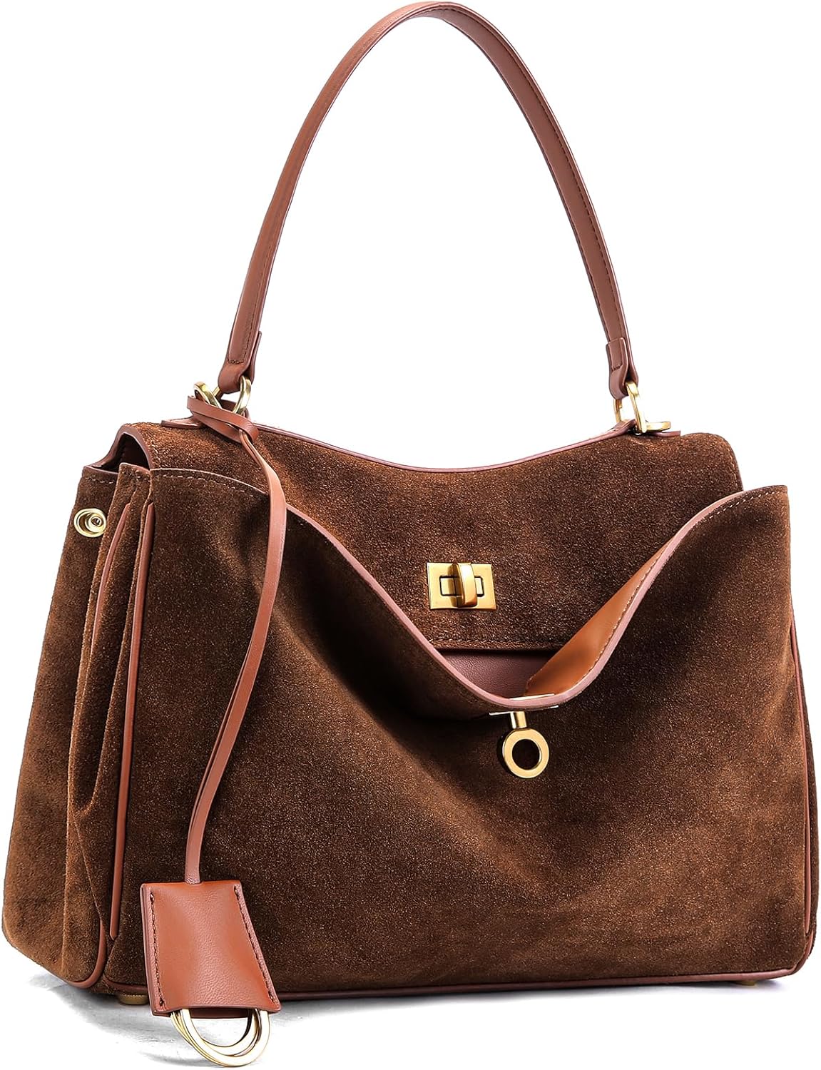 hedexe Leather Suede Tote Bag for Women: Genuine Soft Suede Shoulder Handbags - Medium Ladies Satchel Crossbody Purse(Medium)