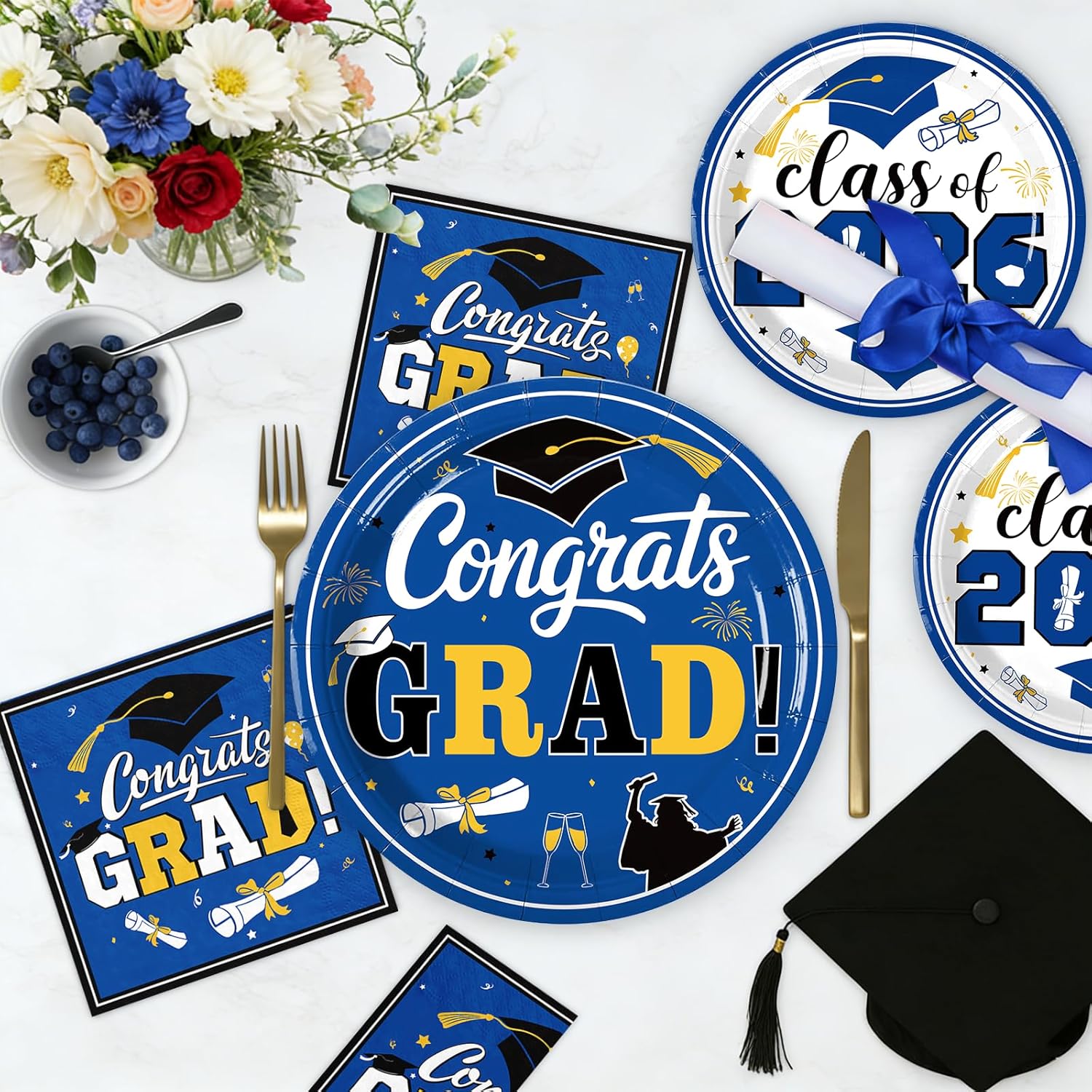 180Pcs Graduation Party Plates and Napkins,2026 Graduation Party Supplies Includes Blue Disposable Paper Plates and Cocktail Napkins Set for Congrats Grad Party Decorations, Serves 60