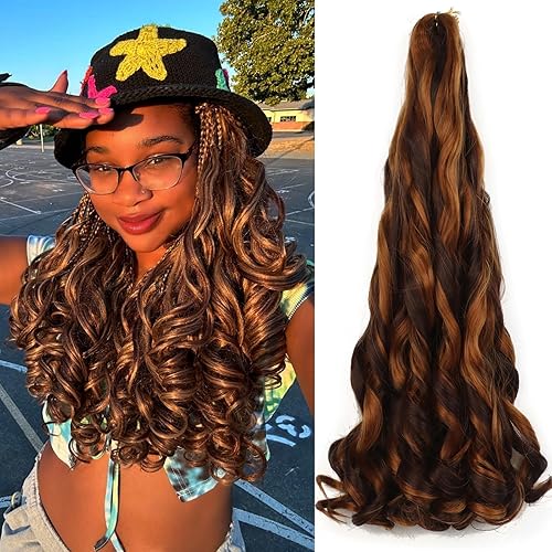 Miniatura 209 de Cabello rizado francés trenzado de 20 pulgadas, color 4, cabello rizado preestirado, 8 paquetes de trenzas de ganchillo para trenzas de caja