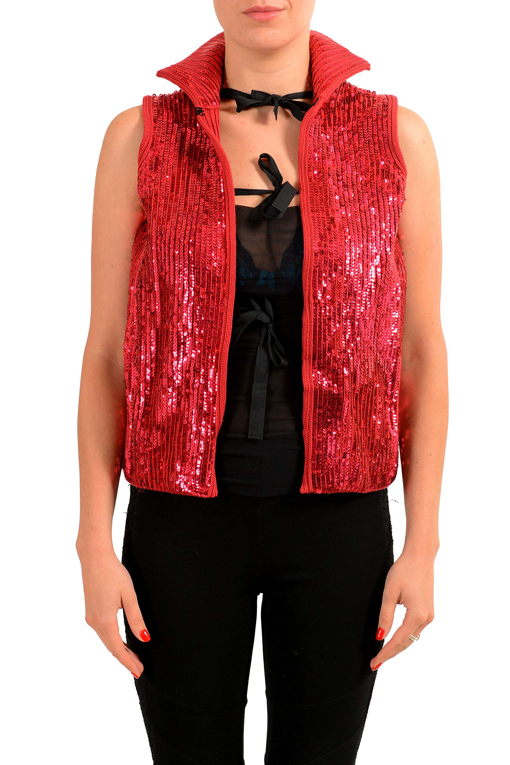 Women's Sequenced Red Sleeveless Vest Top US S IT 40