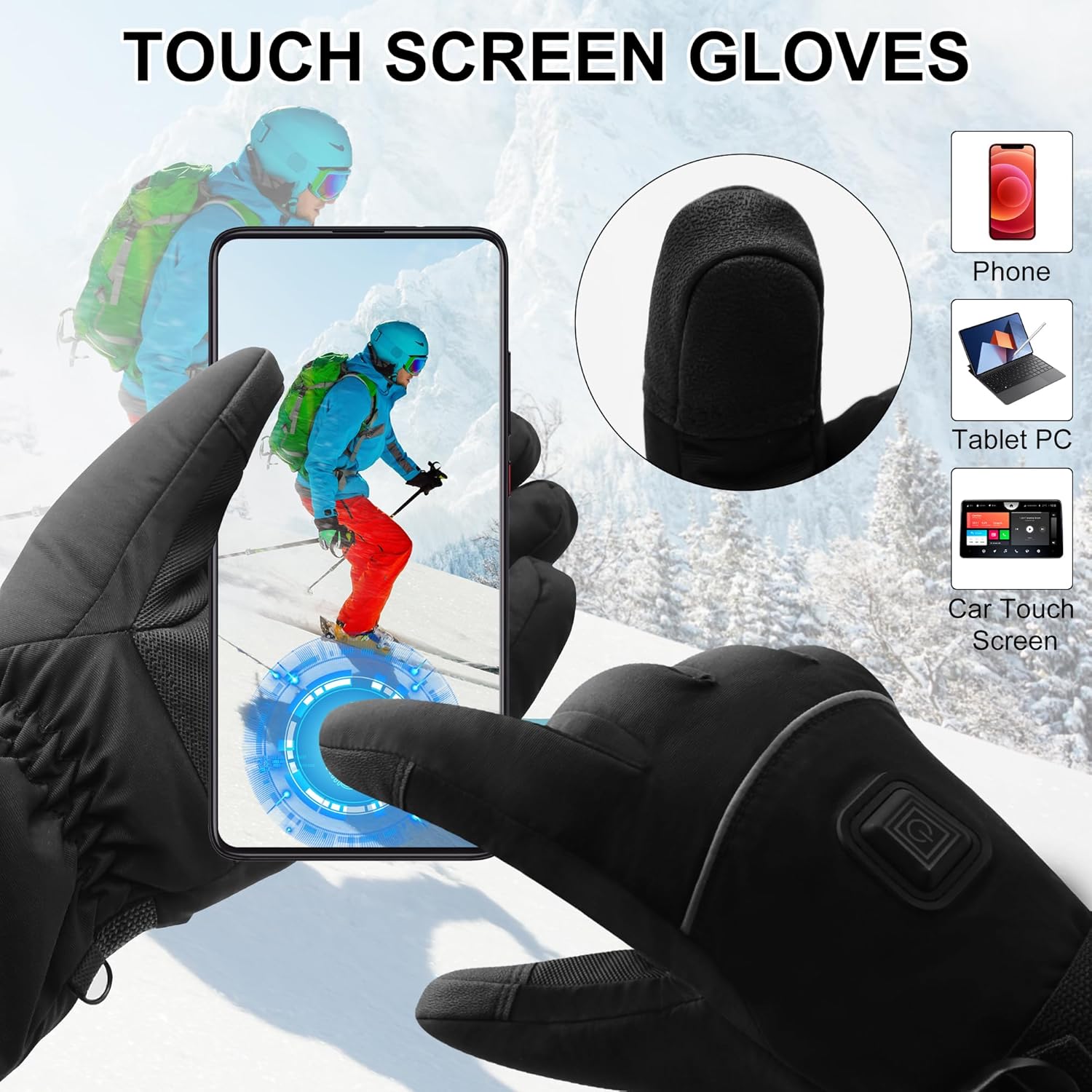 Spring Electric Rechargeable Battery Heated Gloves - Waterproof Touchscreen for Outdoor Sports, Hiking, Skiing, Running, Work