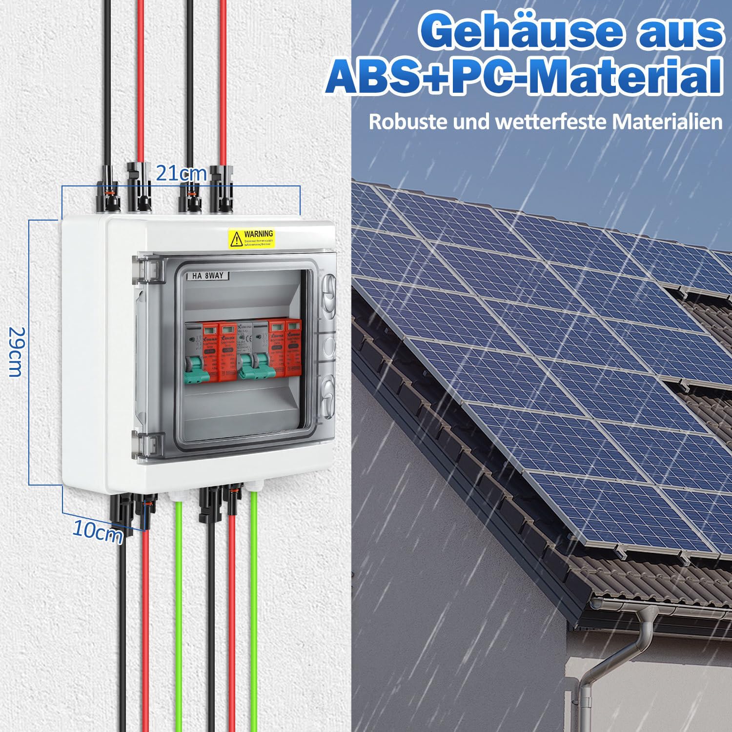 Photovoltaik Überspannungsschutz pv 2-String Kombigerät, 1000V 32A DC, IP65 wasserdicht, mit DC-Leitungsschutzschalter und Blitzschutz für PV-Anlage