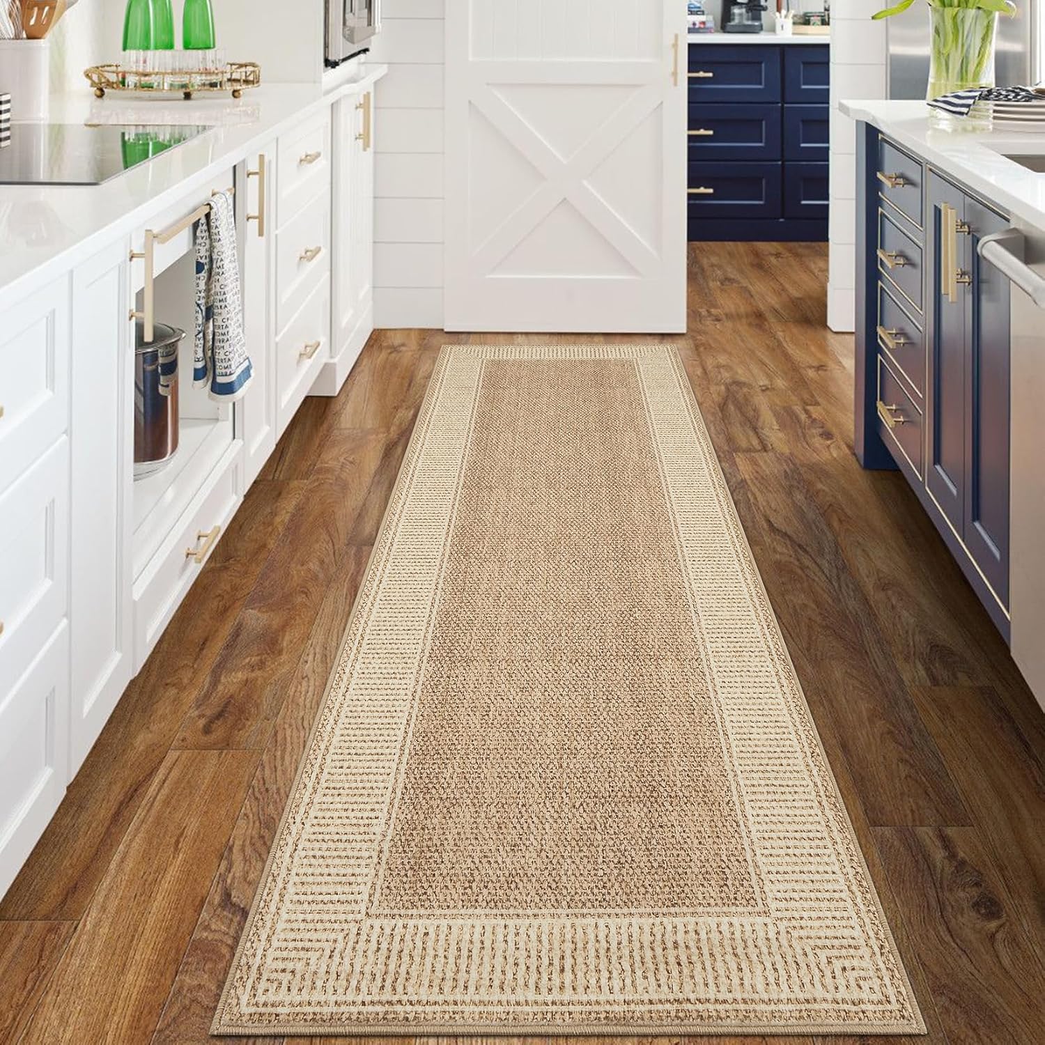2x6 Bathroom Runner Rug Machine Washable Area Rugs for Entryway Modern Striped Floor Cover with Non Slip Backing, Non Shedding Low Pile Accent Mats for Kitchen Bedroom, Jute