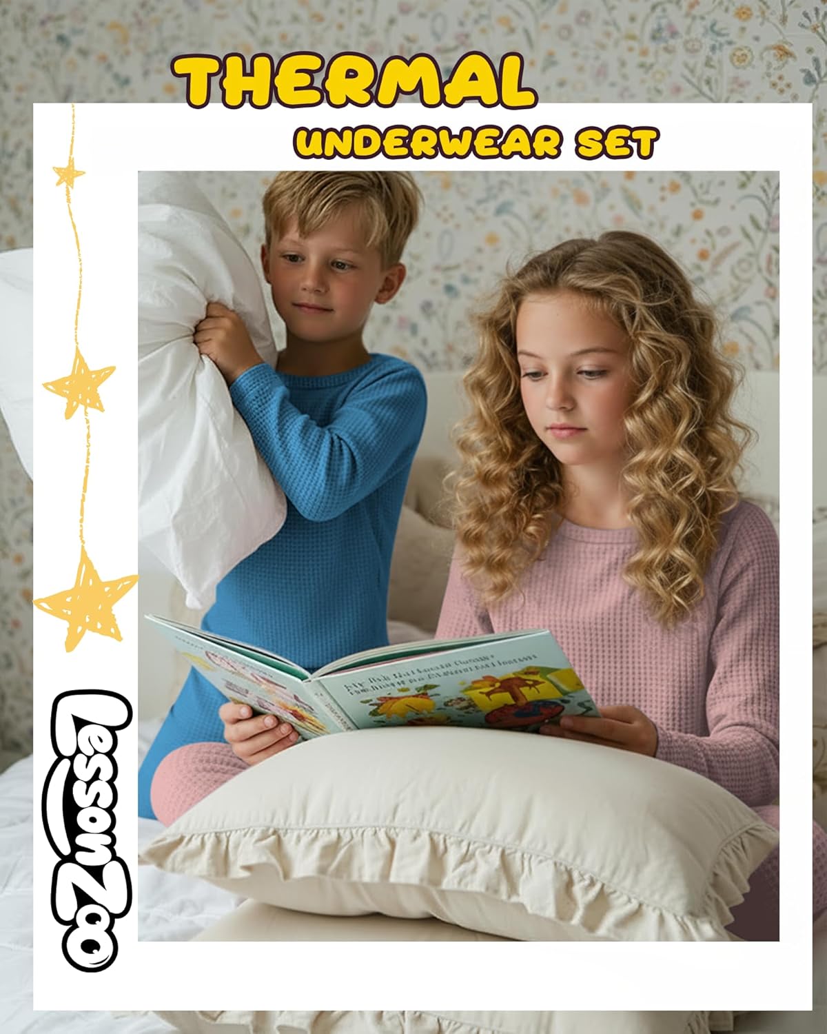 2 Pack Thermal Underwear Kids Set Waffle Knit Base Layer Boys Girls Unisex Long Sleeve Top and Bottom Cold Weather - Image 2