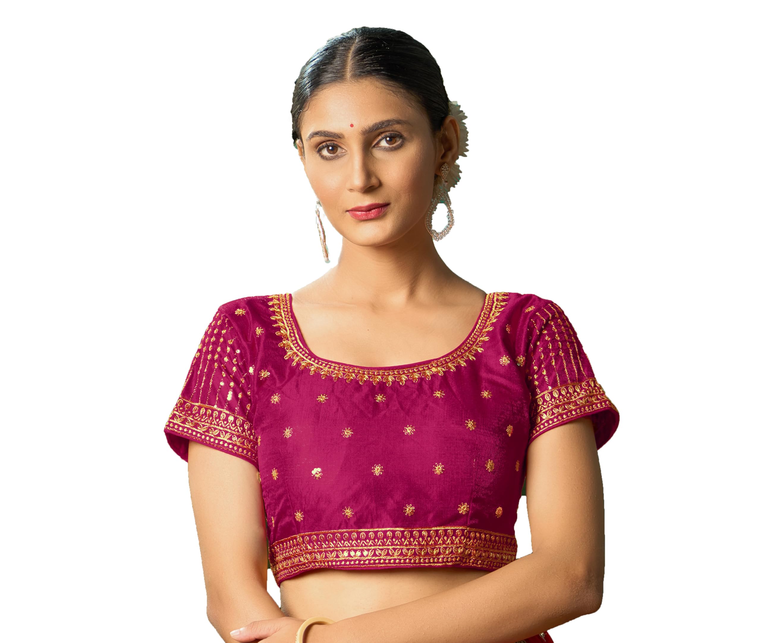 Pujia Mills Women's Pink Readymade Blouse Embroidery Multi Coding Gold Thread Indian Ethnic Designer Blouse Stitched Women's Readymade Short Sleeve Saree Blouse For Women For Saree Lehenga Choli