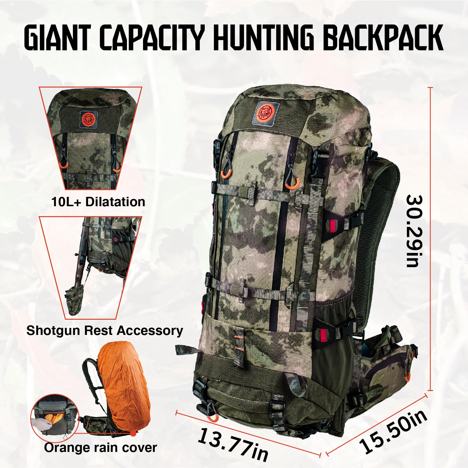 TKLoop Hunting Backpacks for Men, 40L Expandable Capacity Hunting Backpack with Frame, Rifle Holder, Shotgun Rest Accessory