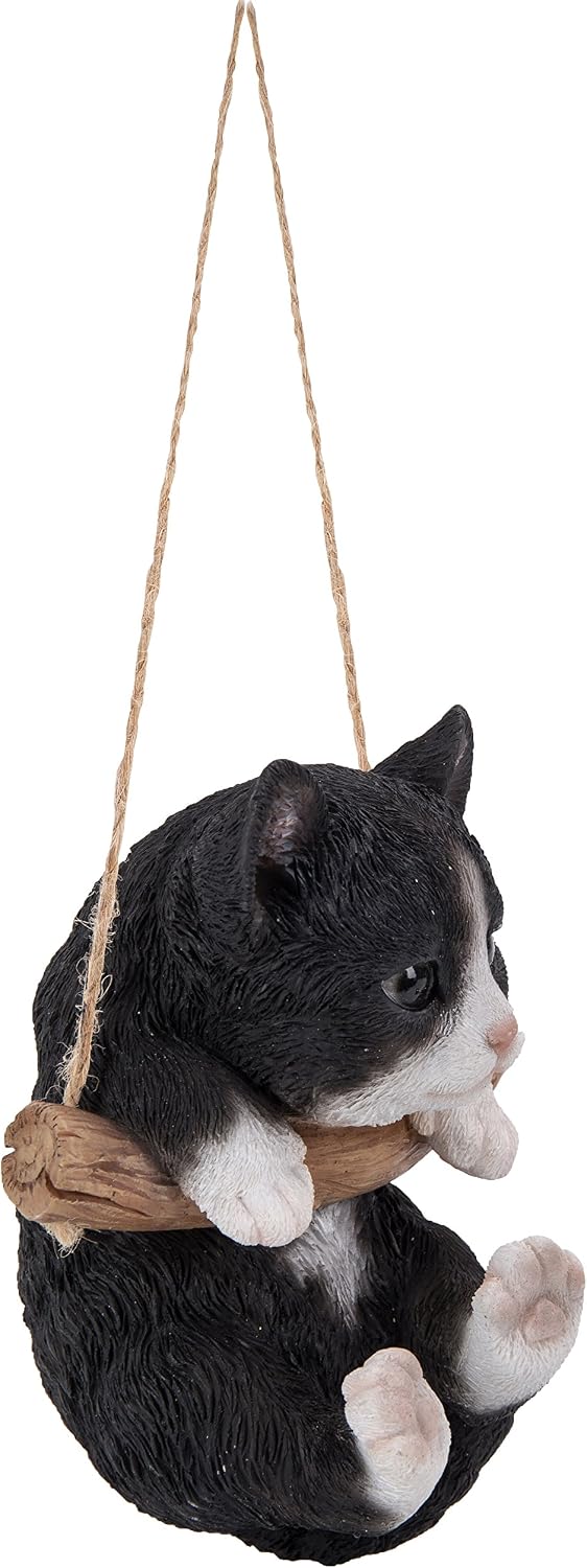 Hi-Line Gift 87704-H Hanging Black/White Kitten Garden Statue