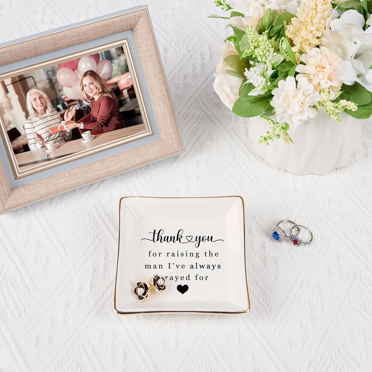 Mother in Law Gifts Jewelry Trinket Dish, Mother of the Groom Gift from Bride - Thank You for Raising the Man I've Always Prayed for - Christmas Mothers Day Birthday Wedding Gifts - Image 6