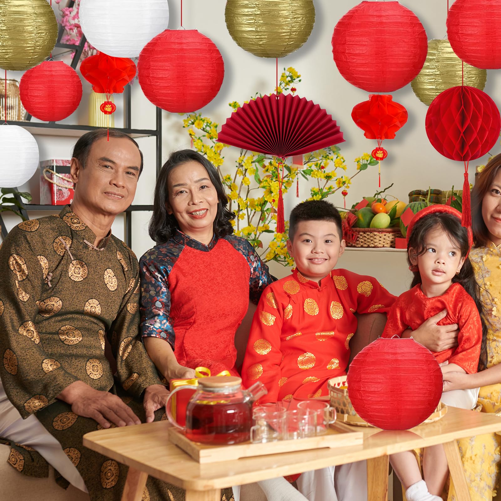 38Pcs Chinese New Year Decorations 2026, Lunar New Year Paper Fan