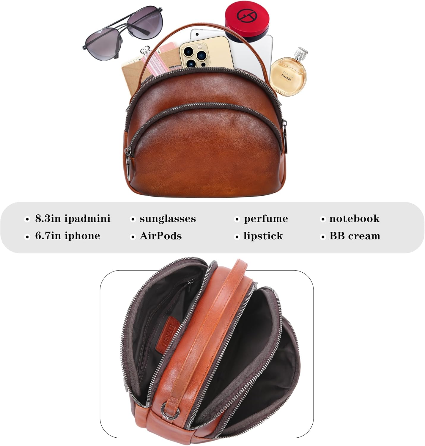 HESHE Genuine Leather Crossbody Bags Leather Purses for Women Vintage Small Shoulder Handbags with Multi-Pockets - Image 6