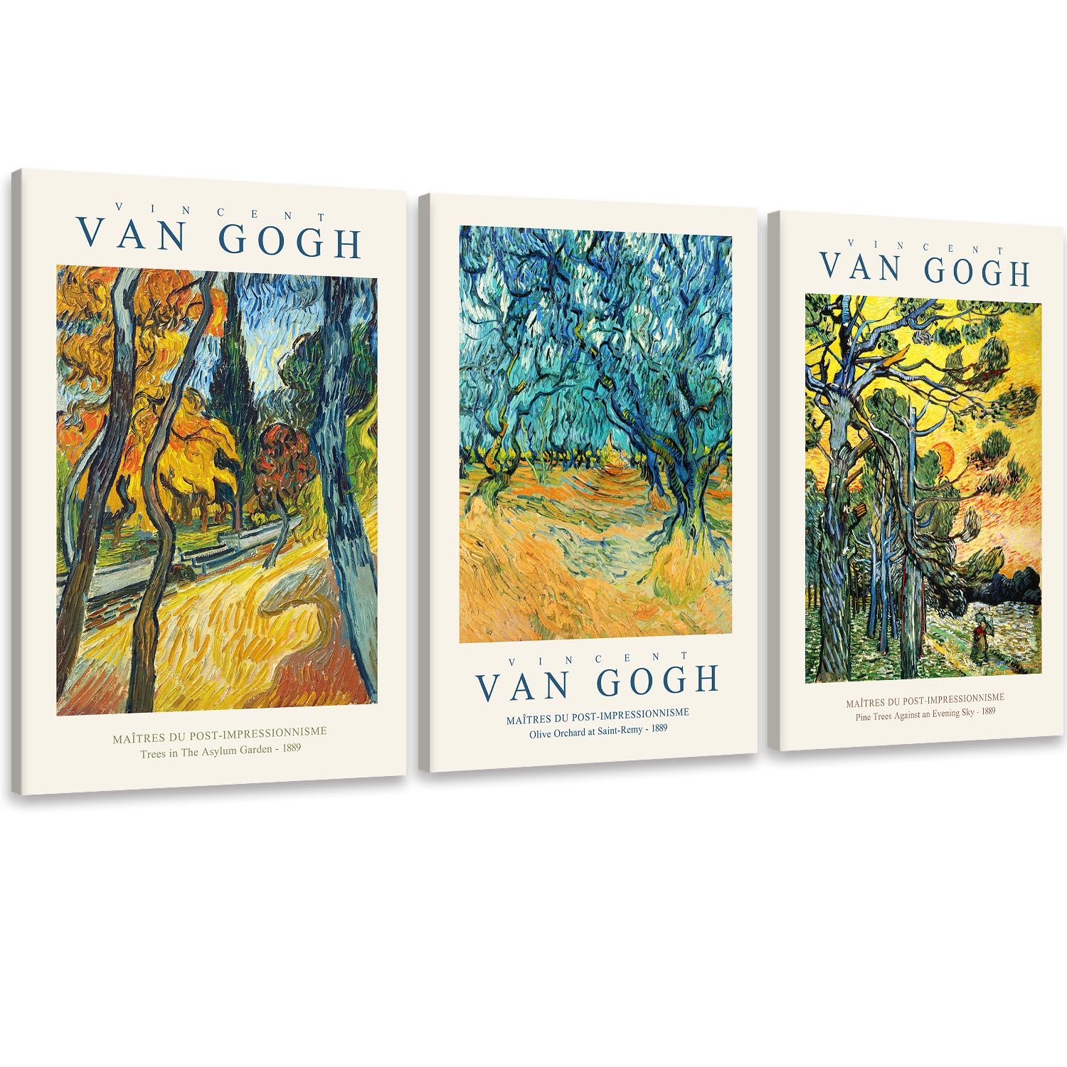 Photo 1 of 3 Piece Framed Canvas Wall Art for Living Room, Bedroom, Bathroom, Office - Vincent Van Gogh Wall Art Paintings Replicas - Ready to Hang - 16"x23"x3 Pcs