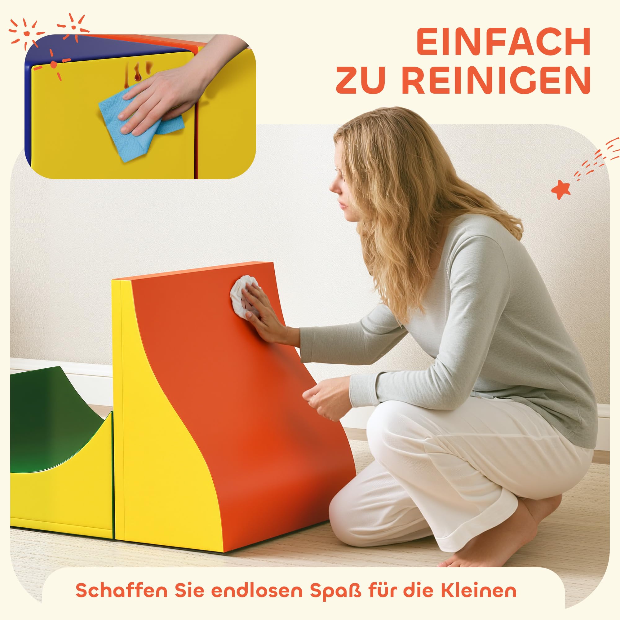 AIYAPLAY Schaumstoff Bausteine Kinder 3 Stück Klettern Softbausteine Bausteinset Großbausteine Baby Riesenbausteine Bauklötze Kunstleder Gelb