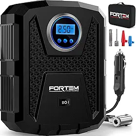 FORTEM Compressor de ar portátil para insuflador de pneu, bomba de ar para pneus de carro e bicicletas, bomba de pneu de carro com desligamento automático, 150 PSI, 12V DC, luz LED, estojo de