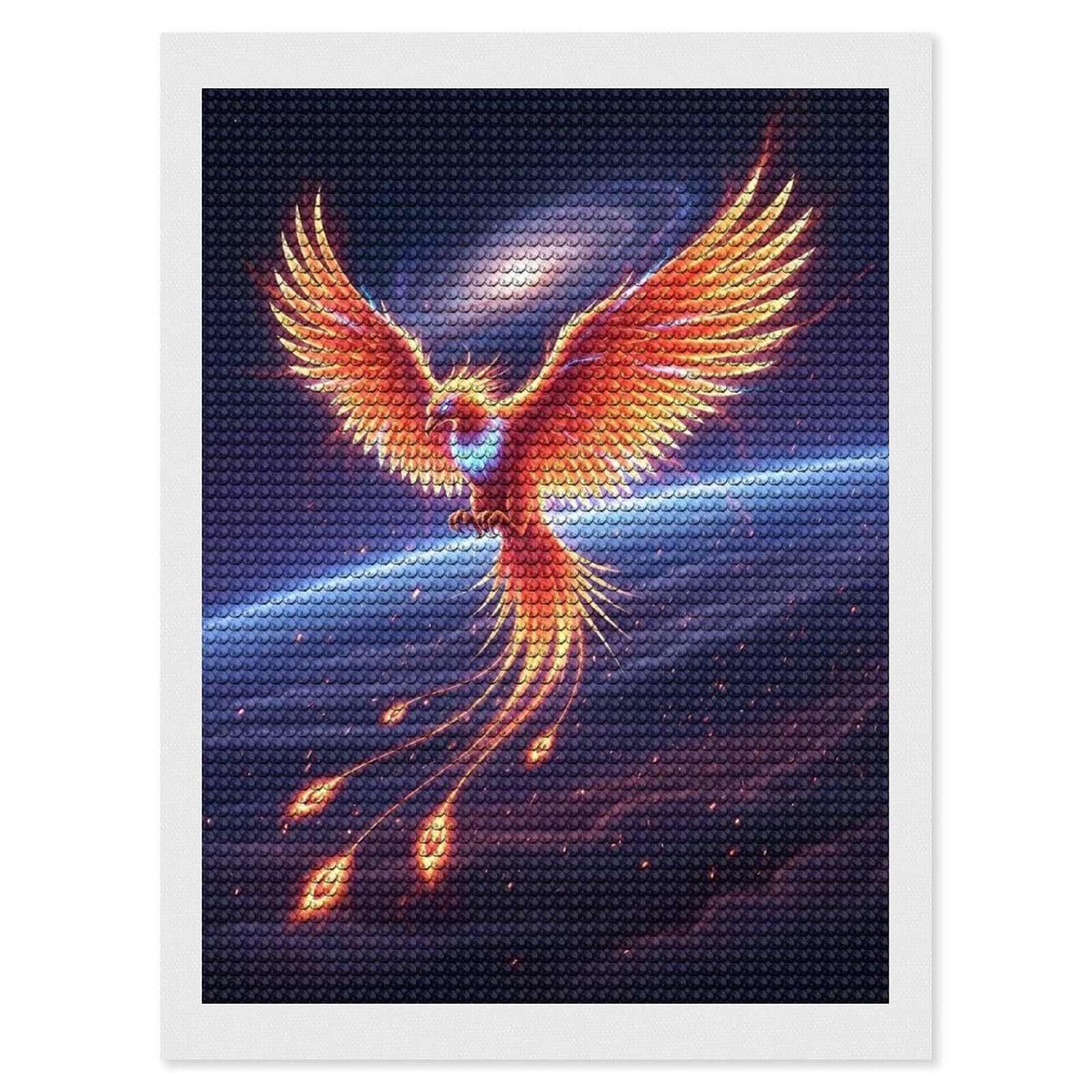 Junmoney Fiery Phoenix Rising in Space Diamond Art Canvas 12"x16", for Teens, Nice Detail and Sparkle, Farmhouse Decor, Festive Craft Gift, Easy to Enjoy