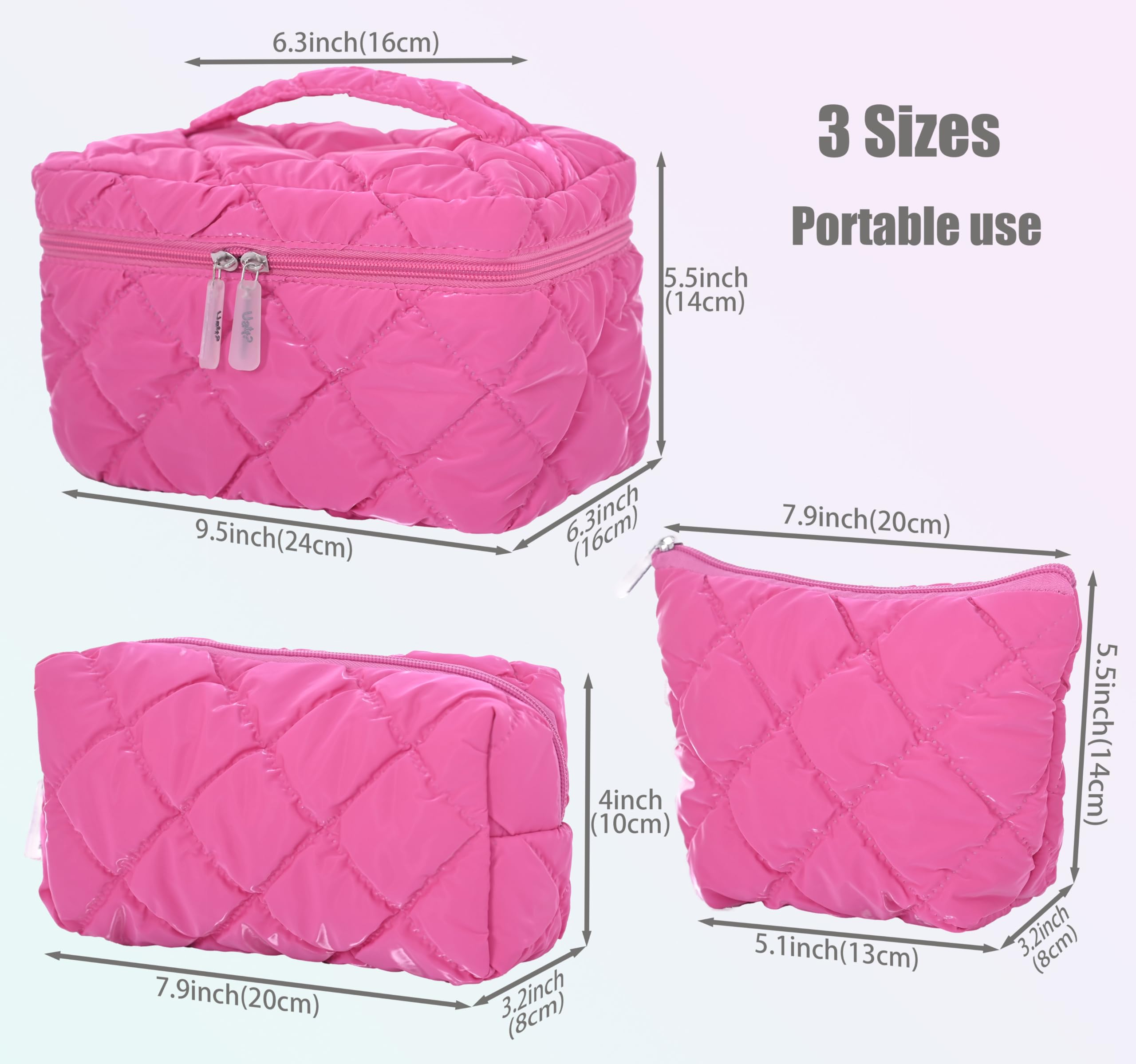 3Pcs Makeup Bag Set,Travel Portable Large Down Water Proof Cosmetic Bags for Women,Bathroom Coquette Toiletries Organiser - Image 2