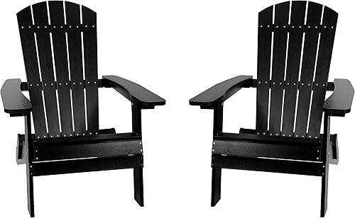 Miniatura 13 de Flash Furniture Charlestown – Silla plegable Adirondack de poliresina para interiores o exteriores, resistente a la intemperie, color negro