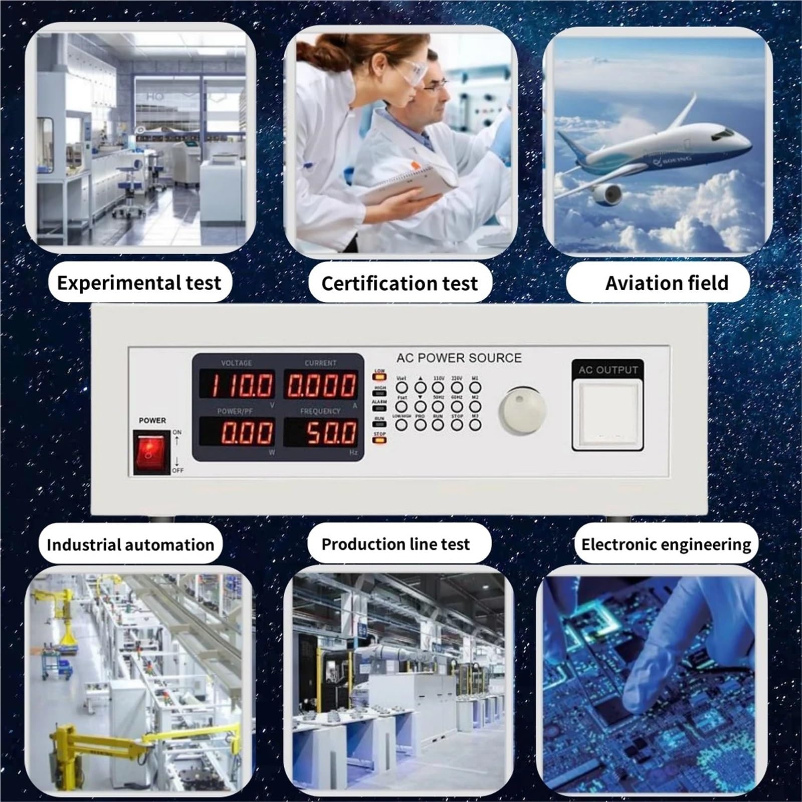 Fuente de alimentación CC variable, Fuente de alimentación CA programable monofásica banco alto voltaje y frecuencia ajustable(P9505-D (Single-phase 500VA))