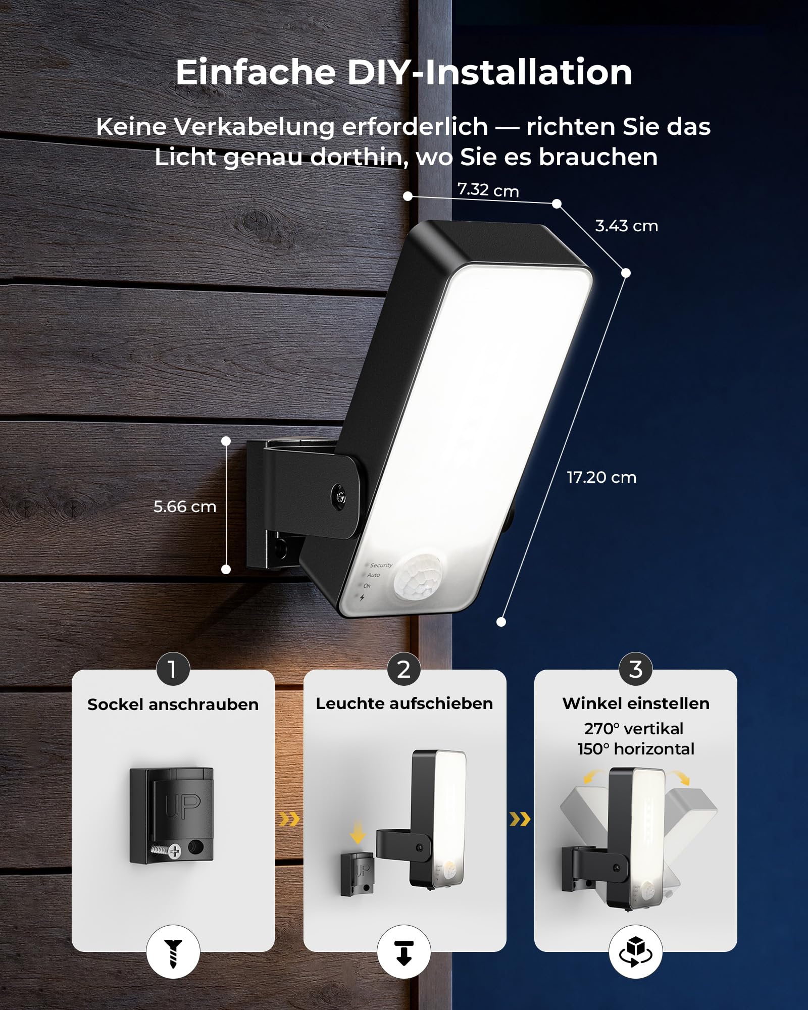 Außenlampe mit Bewegungsmelder, 12000mAh Akku Aussenlampe mit Bewegungsmelder, Fernbedienung, 3 Modi, 3 Lichtfarben, IP65 Wasserdichte Außenleuchte für Veranda, Garage, Terrasse, Hof, Haustüren