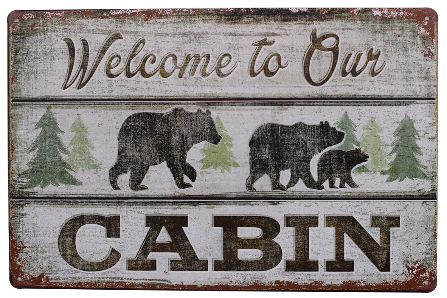 Hioni Metallic Welcome To Our Cabin, Metal Tin Sign, Vintage Plaque Wall Decor