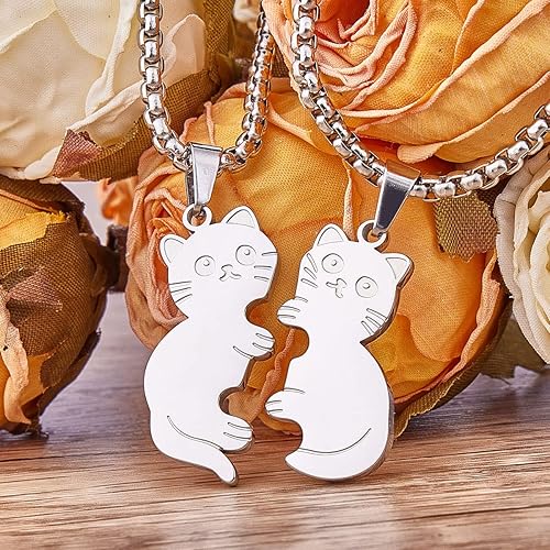 Miniatura 2 de Colentine Collar de gato para parejas, lindo gato abrazando rompecabezas, collares a juego, regalo para el día de San Valentín