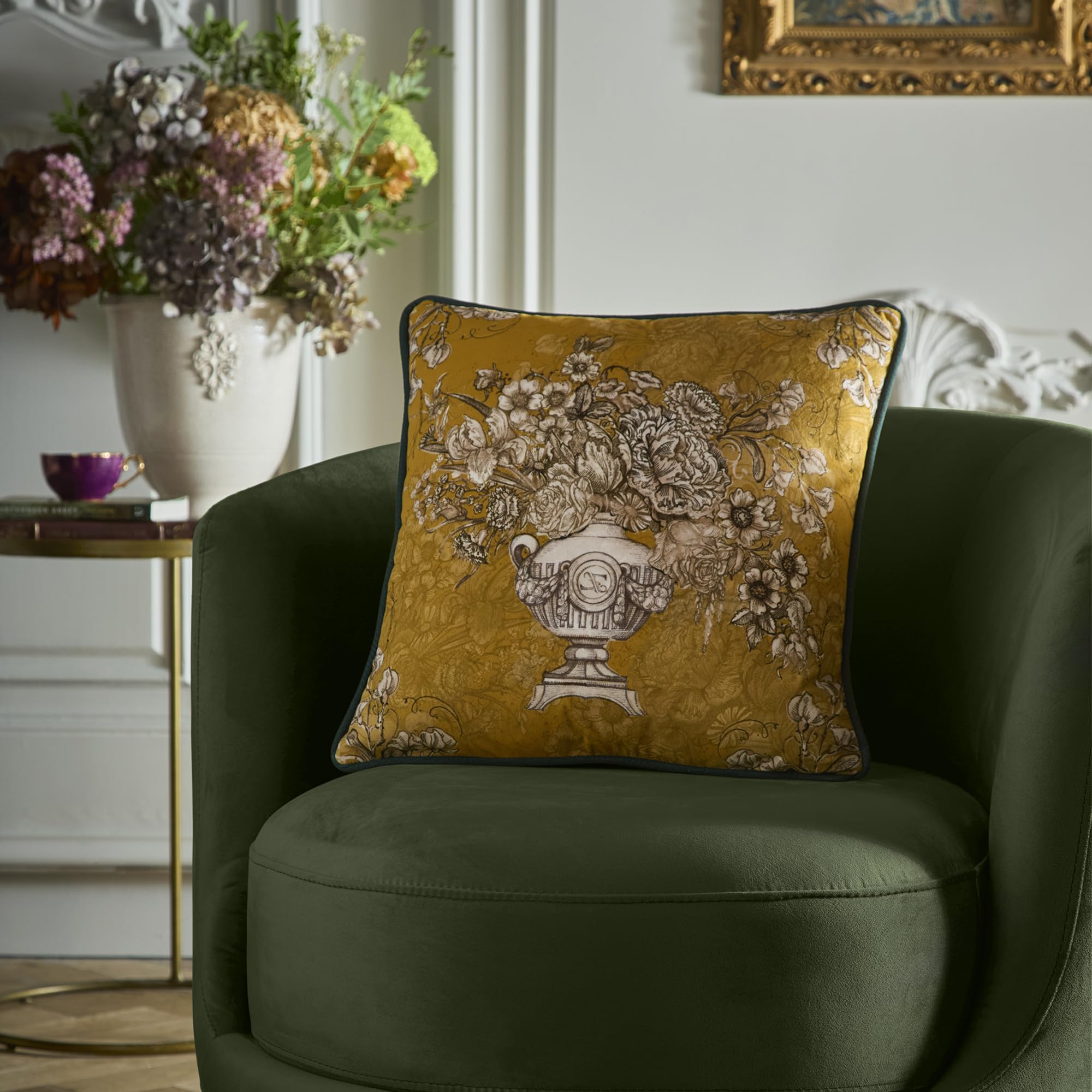 Laurence Llewelyn-Bowen Mustard 'Tuscan Holiday' Velvet Filled Cushion In | Size: 43Cm X 43Cm