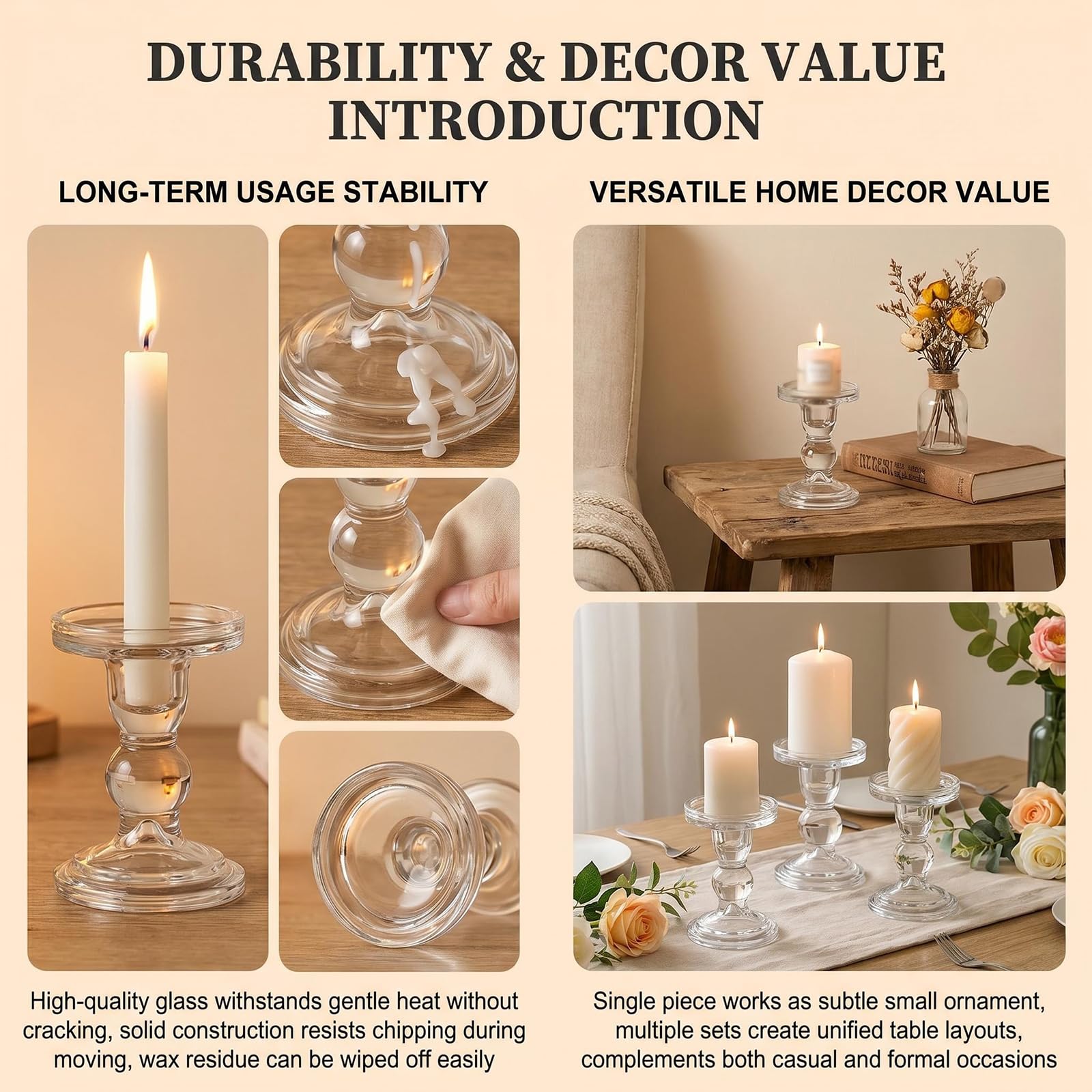 Bougeoir conique en verre transparent pour décoration de Noël, mariage, salon