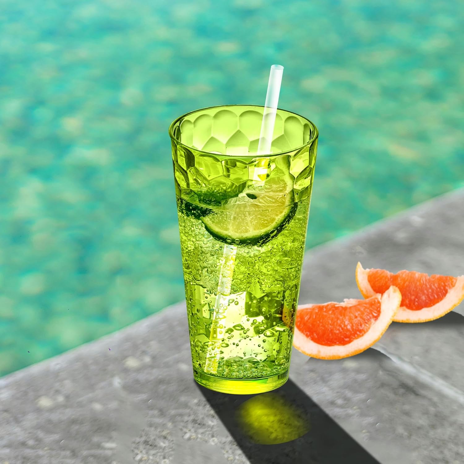 Amazing Abby - Iceberg - 16-Ounce and 24-Ounce Plastic Tumblers (Set of 12), Acrylic Drinking Glasses, Mixed-Color Reusable Plastic Cups, Stackable, BPA-Free, Shatter-Proof, Dishwasher-Safe - Image 2