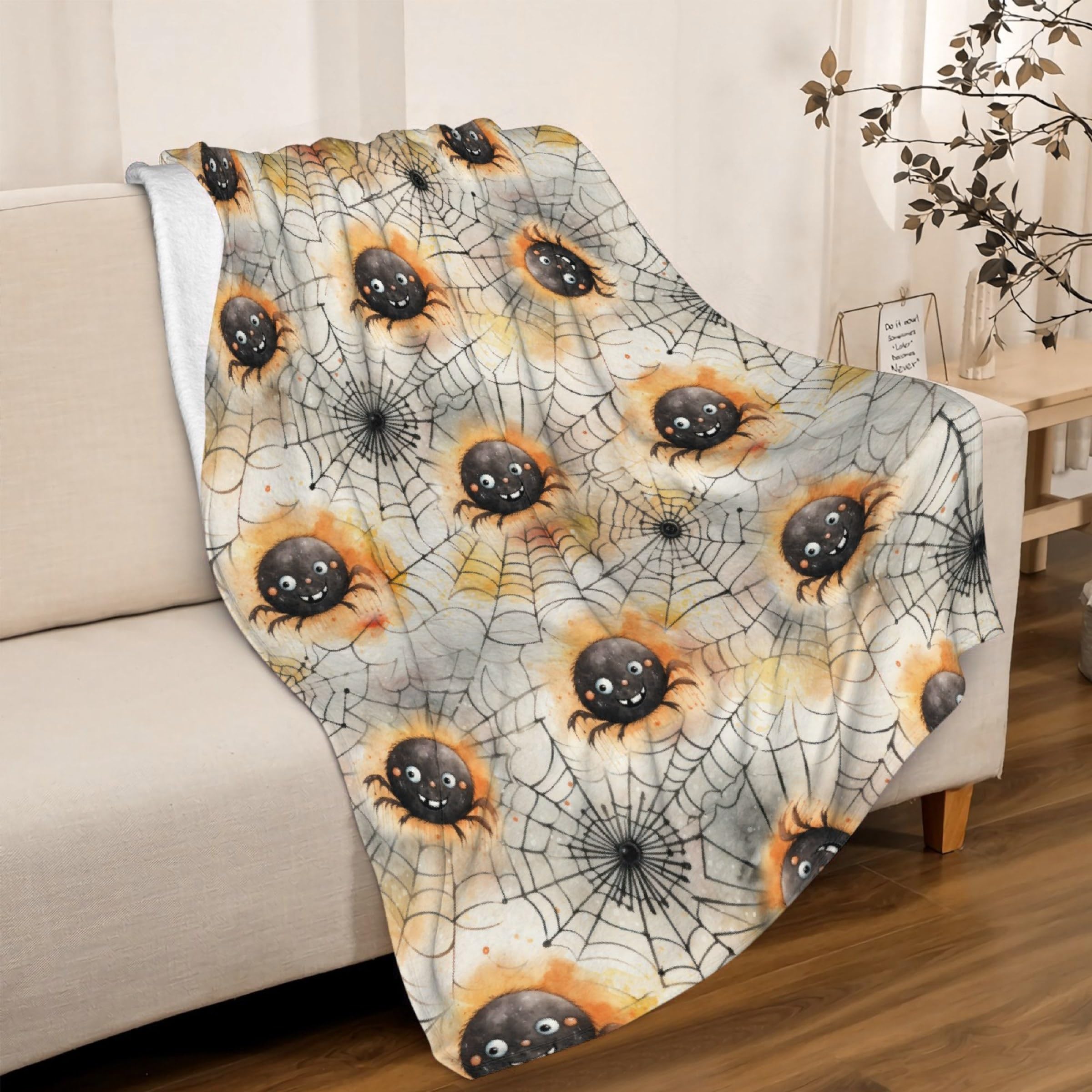 Halloween Spiderweb with Spider Blanket, Super Soft Fleece Throw Blanket, Cozy Flannel Air Conditioning Blanket, 50x40 inches, Kid
