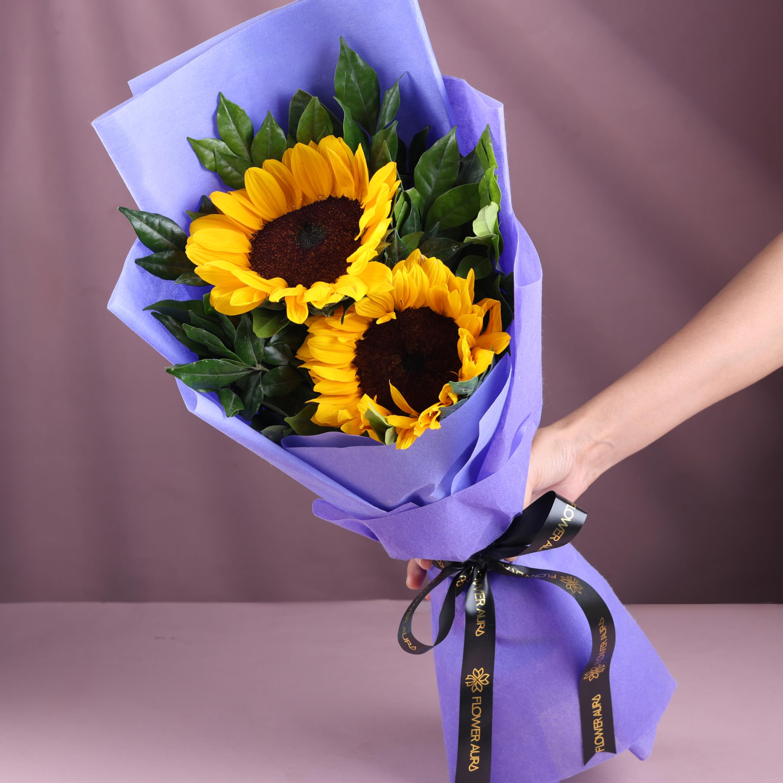 FlowerAura Premium Fresh Live Flower Bouquet of 2 Sunflowers In Blue Non Wooven Paper Gift For Birthday | Anniversary | Wedding | New Year | Rose Day | Valentine's Day (Same Day Delivery)-image-19
