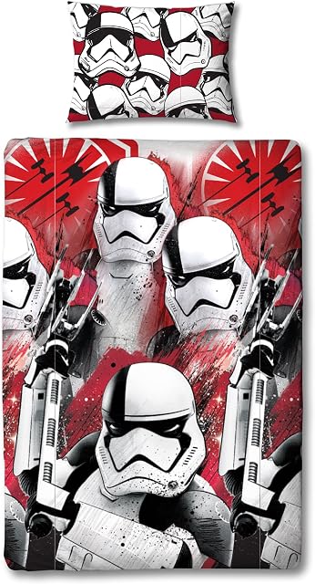 Star Wars single Duvet Cover with Matching Pillow Case - Two sided Reversible Episode 8 Storm Trooper Design, Microfibre, Red, single, 135 x 0.2 x 200 cm