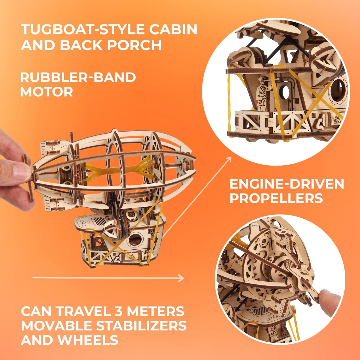 UGEARS Steampunk Airship 3D Wooden Puzzles for Adults - Wooden Model Kits for Adults Zeppelin Model Airship Steampunk Kit Brain Teaser, Hobby Set Home Decoration