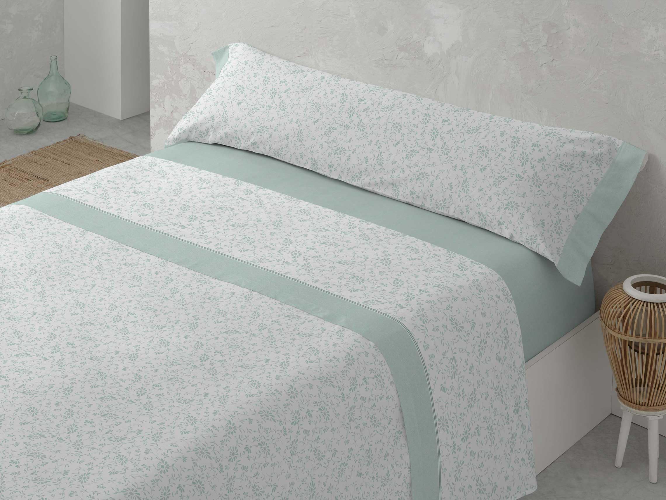 ALMACENES REVITEX - Juego de sábanas Invierno Franela Greta de 100% algodón, 3 Piezas (encimera, Bajera, almohadón), gramaje 190 g/m2, Muy cálidas (Verde, Cama 135)