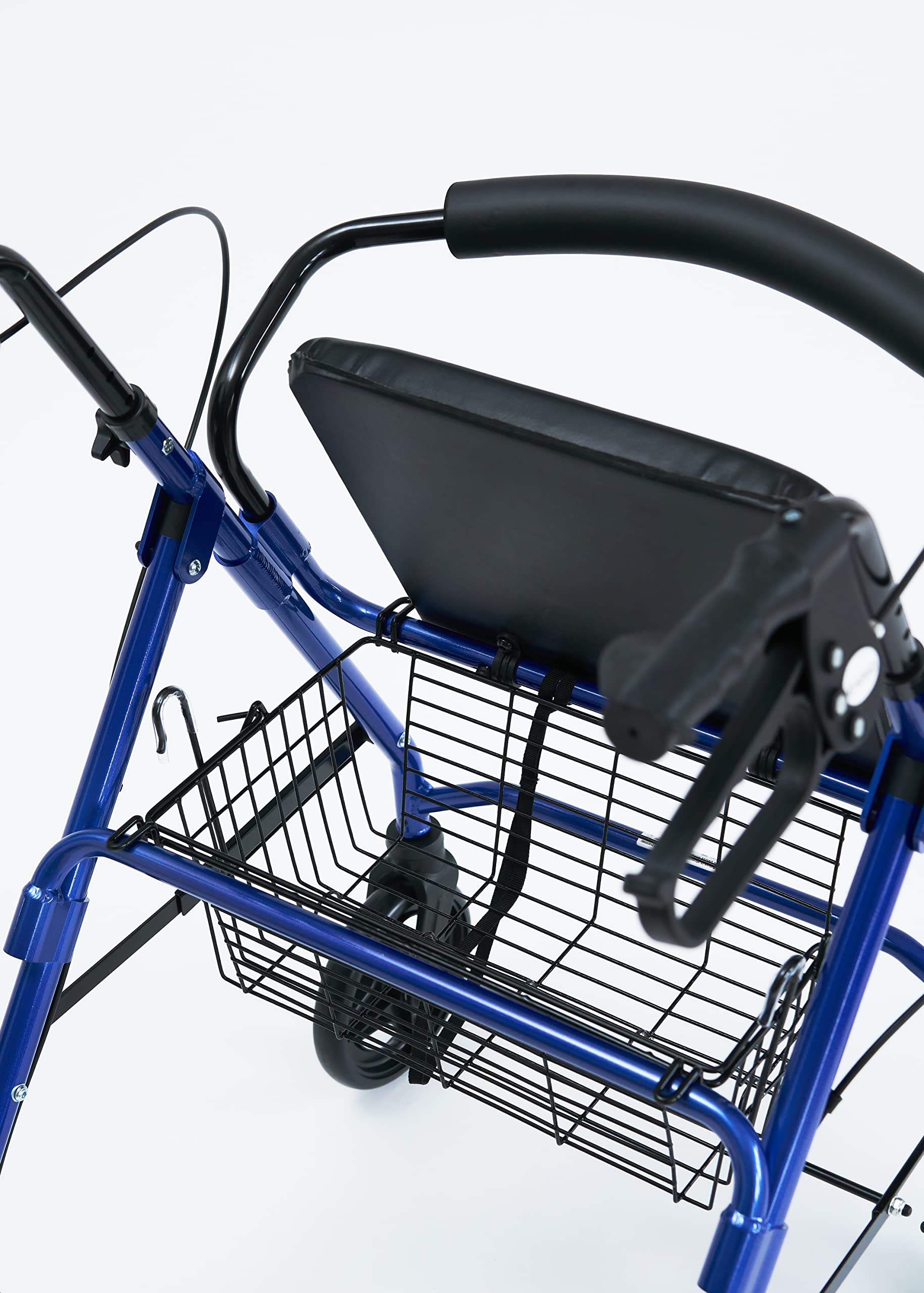 Rollator in alluminio con cestino, impugnature anatomiche regolabili in altezza, sedile, poggiaschiena ruote da 7,3"