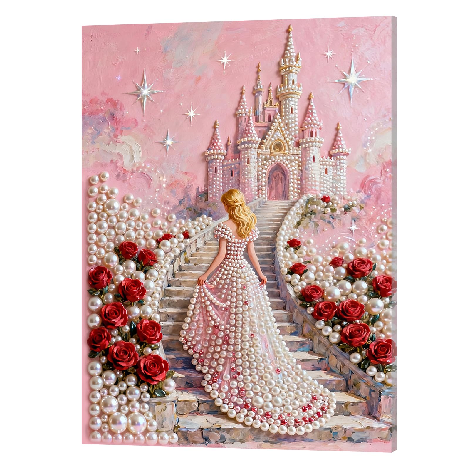 DIY Pearl Painting Kit with Wooden Frame, 3D Plastic Pearl Gemstone Ocean Art Craft for Adults Beginners, Diamond Art Kits for Adults, Home Wall Decor Ready Gift for Women(Princess Castle)(40 * 50cm)