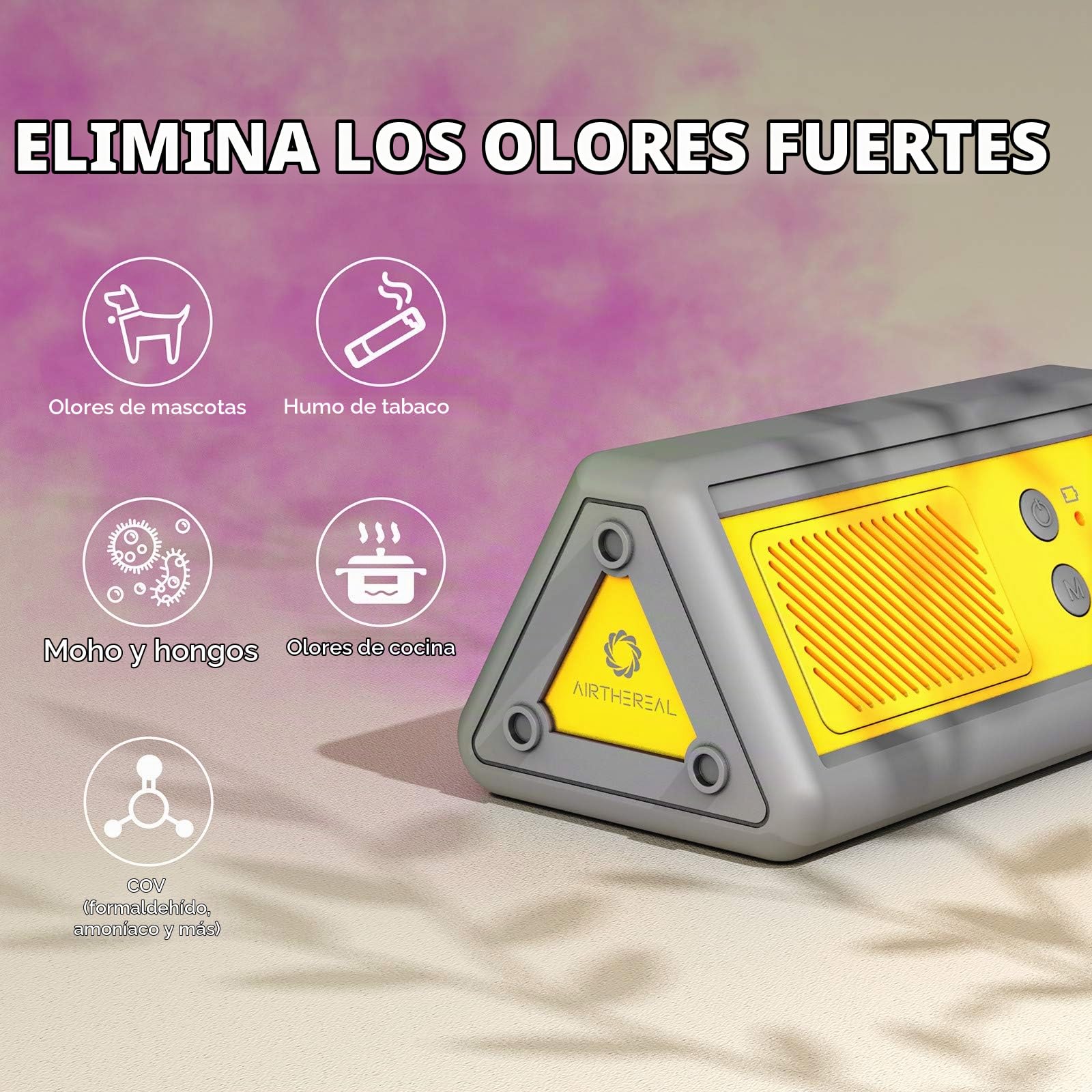 Airthereal PA1K-GO Generador de Ozono Portátil, Inalámbrico y a Batería | Eliminador de olores compacto para coches, baños y oficinas. Batería recargable de larga duración, eficiente y silencioso.