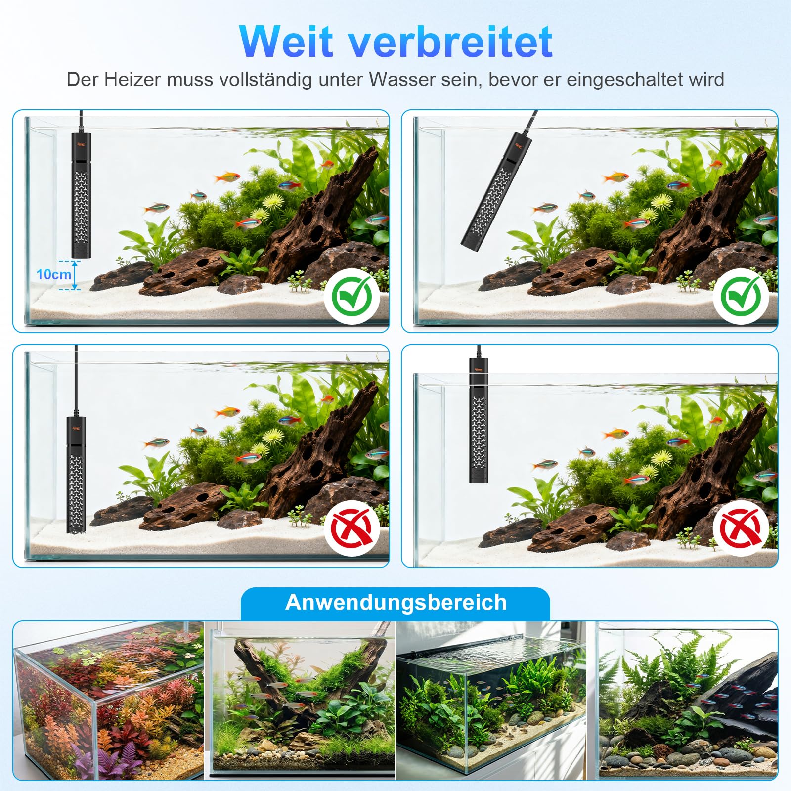 hygger Aquarium Heizung mit automatischer Abschaltung bei Wassermangel (200W für 75–151L) | Intelligente Temperaturregelung, tauchbarer Heizer für Fisch und Schildkrötenbecken, Süß & Salzwasser