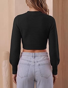 ZESICA Women's Spring Mock Neck Cropped Sweaters 2026 Long Sleeve